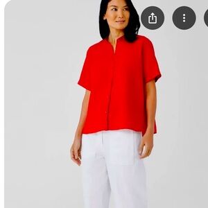 Eileen Fisher Irish Linen Short Sleeve Button Down Shirt Size L